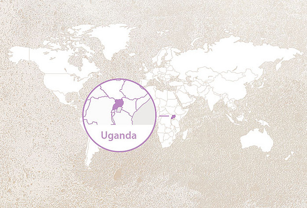 Weltkarte mit Highlight Uganda